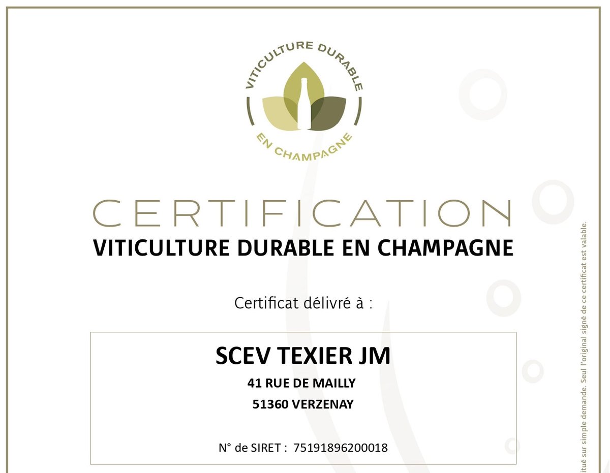 ChampagneTexier's tweet photo. 📄 Après notre entreprise de prestation viticole certifiée VDC en 2019 c'est au tour de notre exploitation d'être certifiée VDC/HVE, depuis cet été 🤝🏻 https://t.co/lrlLO7bJHx