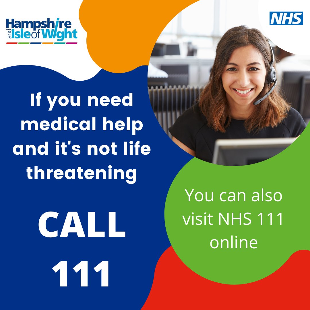 HIOW_ICS's tweet photo. #NHS services are here for you this weekend 💙
Need help or advice, but it's not a medical emergency? Staff at NHS 111 are here today, and every day - let them help you get the right care.
Please call 111 or visit https://t.co/y7SrZC6H2E
#NHS111 #UseTheRightService https://t.co/AJabLVuYcY