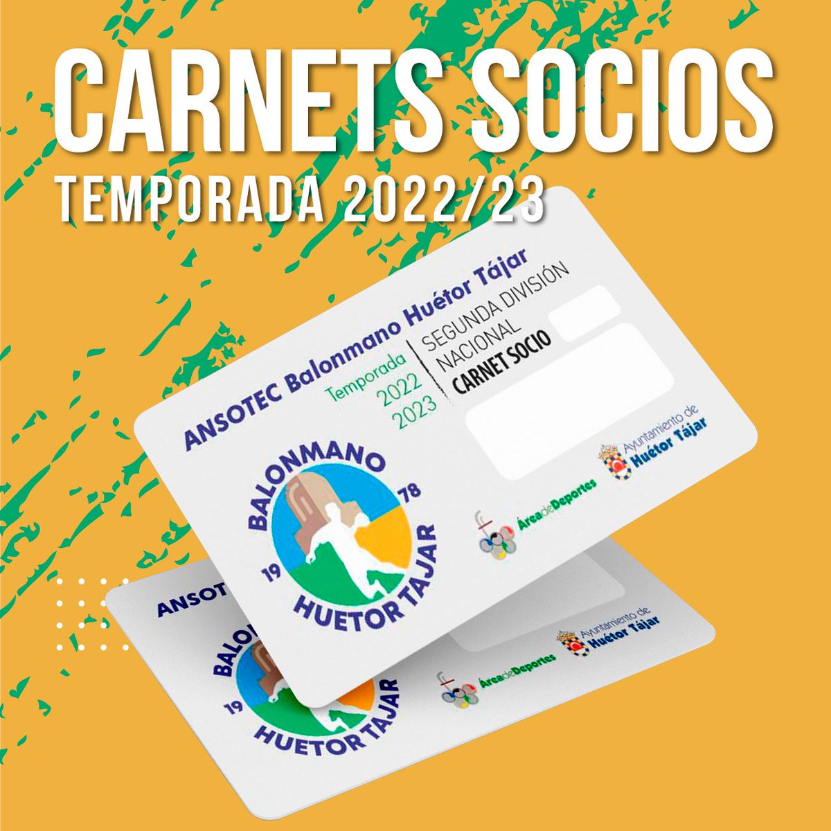 BmHuetor's tweet photo. Nuevos Carnets de Socios para la temporada 2022-2023 🤾🏻‍♂️

Se podrán pedir y recoger los carnets en @ansotec o vía solicitud al equipo directivo.
Importe 50 €

Apoya al equipo de balonmano de tu pueblo💪🏼
🟡🤾🏻‍♂️🤾🏽🔵 Come on!!

#balonmano #balonmanoandalucia #balonmanobase https://t.co/SYxM6XUPHD