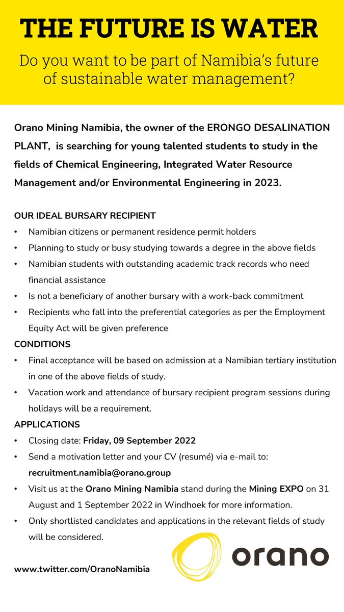 OranoNamibia's tweet photo. Orano Mining Namibia bursaries for 2023. #thefutureiswater #sustainablewatermanagement #OranoNamibia #ErongoDesalinationPlant https://t.co/e5WijrtH8I
