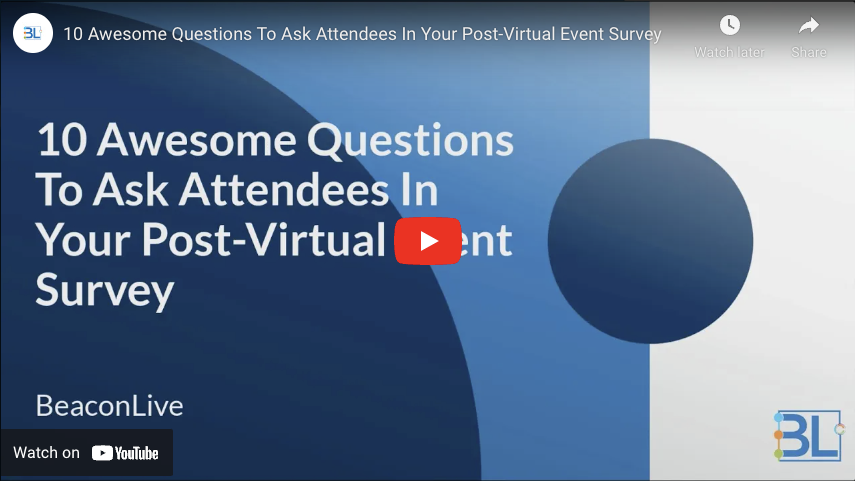 BeaconLive's tweet image. Video Feature Friday!

In this video, you will find a breakdown of highlights from our popular blog article 10 Awesome Questions To Ask Attendees In Your Post-Virtual Event Survey
Watch the video here: hubs.la/Q01jQvnV0

#VirtualEventSurvey #VideoFeatureFriday #BeaconLive
