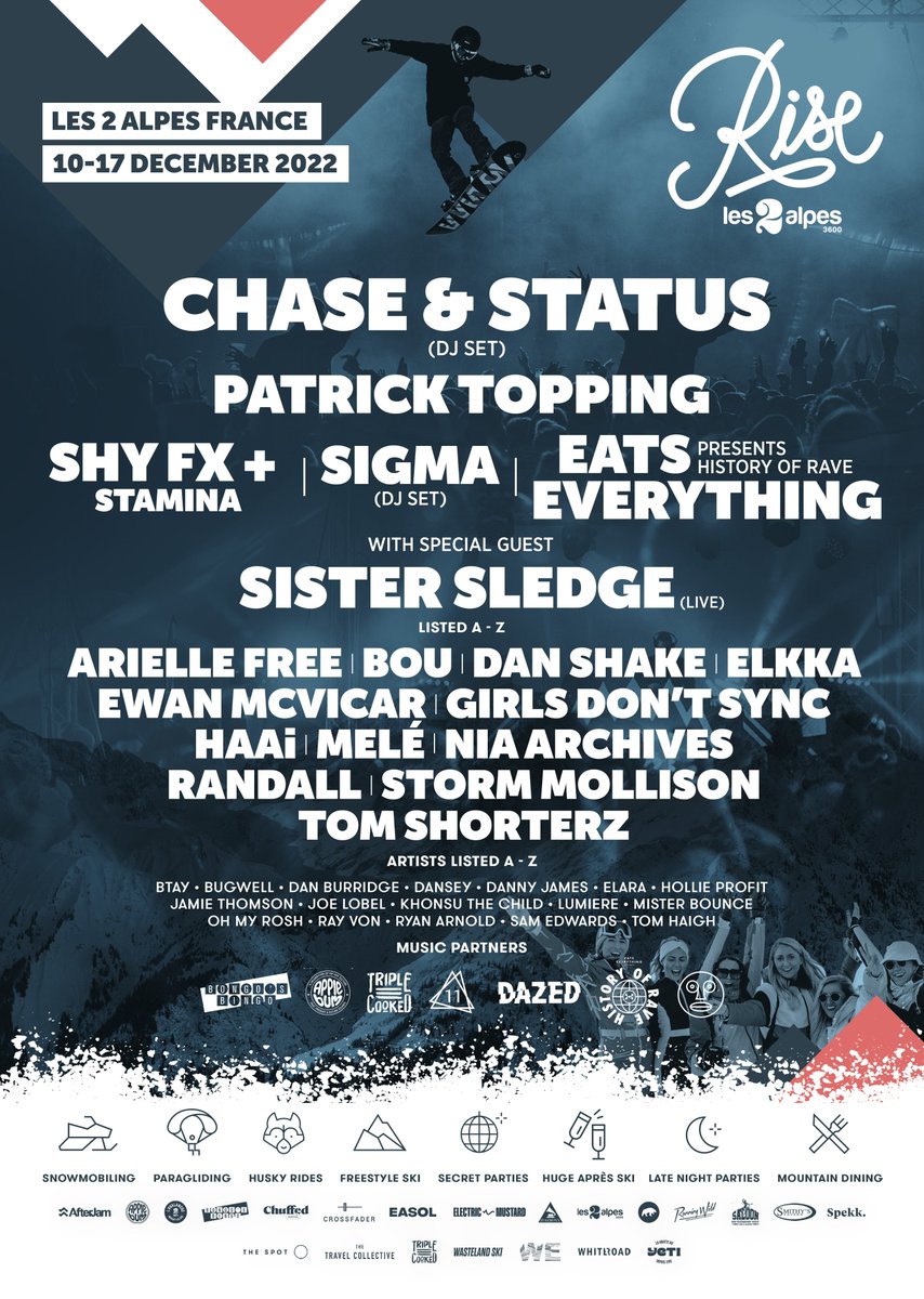 🎶 LINE UP ANNOUNCEMENT 

Presenting the full line up for Rise Festival 2022.

Join us on top of the world this December.