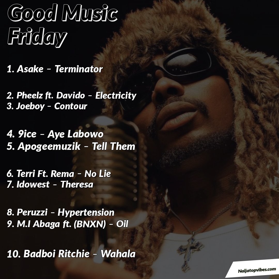 NAIJATOPVIBES HQ (@naijatopvibes) on Twitter photo New Music Friday Asake takes No.1 spot among other amazing Afrobeats release....!0.8
#naijatopvibesPlaylist ๐ถ๐๐ฟ
1. <a href="/asakemusic/">ใใใ้ณๆฅฝใใใใ</a>
2. @pheelzmrproducer <a href="/davido/">Davido</a>
5. <a href="/apogeemuzik1/">apogeemuzik</a> - Tell Them
10. <a href="/boiritchie1/">Badboiritchie</a> - Wahala
Davido #YBNL MI Abaga Pheelz
Olamide Mr Money #Asake New Music Friday Asake takes No.1 spot among other amazing Afrobeats release....!0.8
#naijatopvibesPlaylist ๐ถ๐๐ฟ
1. <a href="/asakemusic/">ใใใ้ณๆฅฝใใใใ</a>
2. @pheelzmrproducer <a href="/davido/">Davido</a>
5. <a href="/apogeemuzik1/">apogeemuzik</a> - Tell Them
10. <a href="/boiritchie1/">Badboiritchie</a> - Wahala
Davido #YBNL MI Abaga Pheelz
Olamide Mr Money #Asake