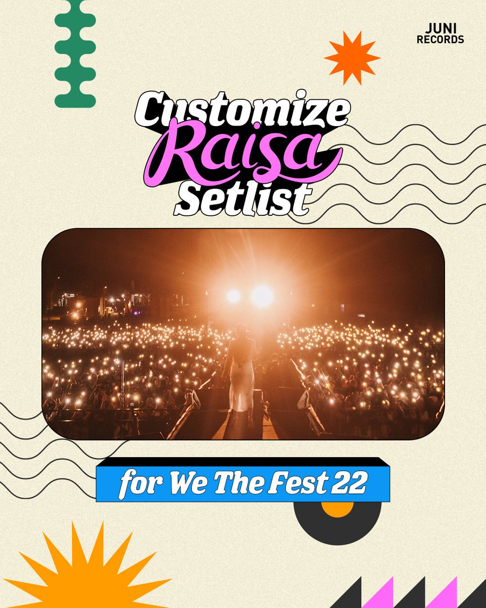 JuniRecords's tweet photo. Customize Raisa's Setlist a.k.a decide which songs she should perform at We The Fest 2022. Check out the T&C to win the prizes!
#RaisaItsPersonal #MyRaisaSetlist https://t.co/LWi9QmfJM0