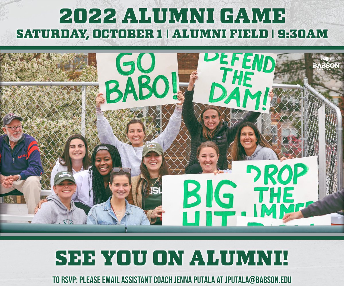 babsonsoftball's tweet photo. 🗣🦫CALLING ALL ALUMS! We will be having our first alumni game in two years! Who’s coming back to Babson?!
🗓 Saturday, Oct. 1
📍 Alumni Field
⏰ 9:30 a.m.
Please email Coach Jenna to RSVP! See you soon!
#GoBabo #RollBeav #BackToBabson https://t.co/6B0L5yBY4X