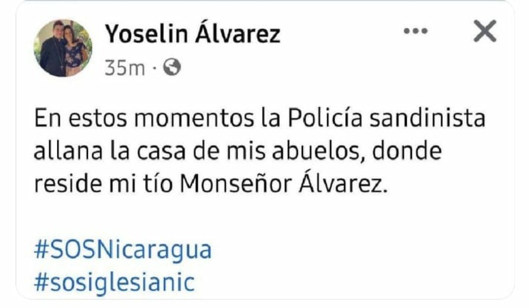 100noticiastv's tweet photo. #LoÚltimo Policía sandinista allana casa de los padres de Monseñor Rolando Álvatez, denuncia sobrina del obispo 🔴Actualización:  Policía en Nicaragua secuestra a Monseñor Rolando Álvarez, lo sustrae de curia episcopal: https://t.co/U7CBn8OfKe https://t.co/sfVQBeNJIz