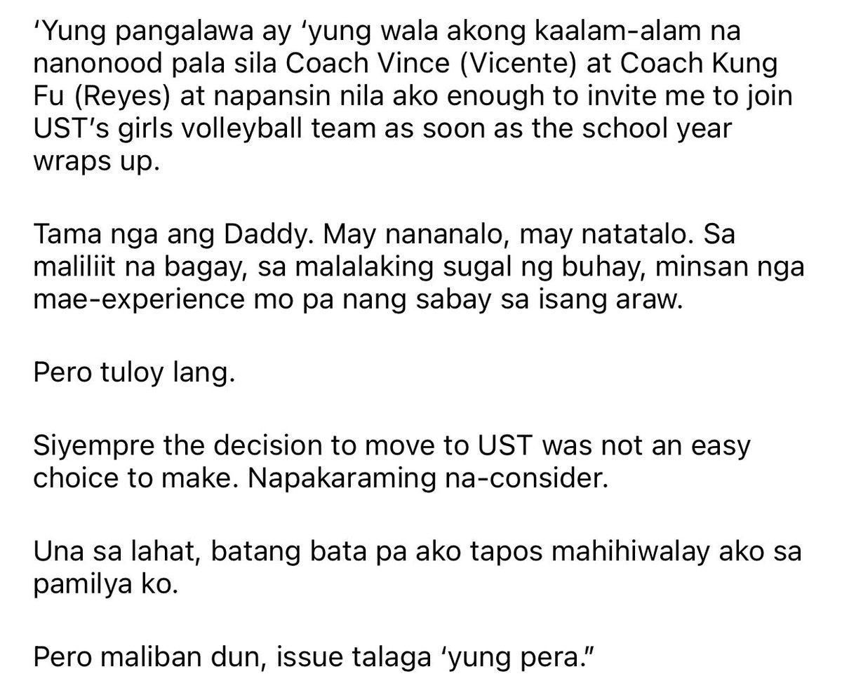 #theywrite2 [1/7]: “I was in sixth grade when I experienced my first volleyball heartbreak.”

Little did grade school Maruja Banaticla knows, two UST coaches were watching the game, ready to offer a chance of a lifetime.