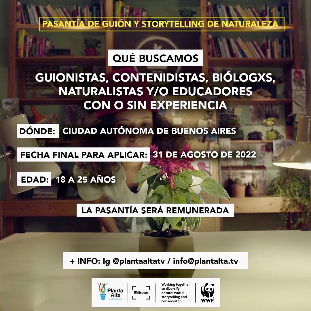 Atenti guionistas, biólogxs, estudiantes y gente del mundo audiovisual. <a href="/PlantaAltaProdu/">Planta Alta</a> <a href="/WildscreenFest/">Wildscreen</a> y <a href="/wwf_uk/">WWF UK</a> lanzan esta pasantía en 🇦🇷 para 🎥🦈🐊🦦🌎 Info y postulaciones: drive.google.com/file/d/1ycou7J…