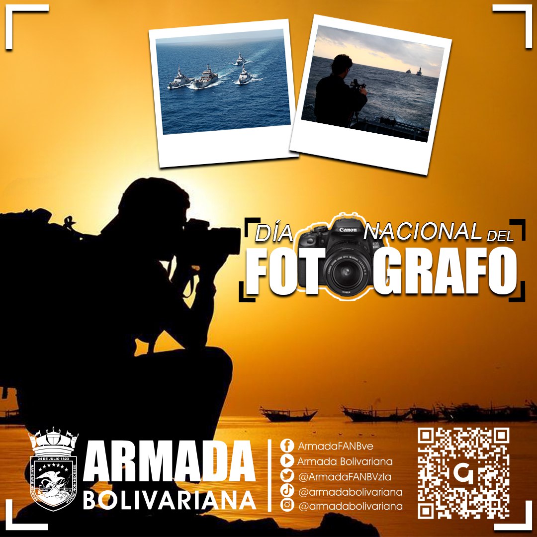 #19Agosto 📸 || Desde la <a href="/ArmadaFANBVzla/">Armada_ve</a> celebramos y felicitamos a los Reporteros Gráficos en su Día Nacional del Fotógrafo y la Fotografía; honor que merecen todos esos profesionales que inmortalizan los  momentos a través de sus cámaras.

Bravo Zulú‼️

<a href="/NicolasMaduro/">Nicolás Maduro</a>