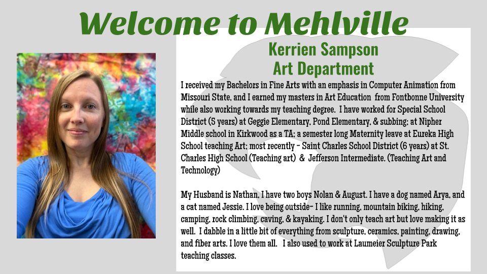 Mehlville_HS's tweet photo. Welcome Mrs. Sampson! #WelcometoMHS #WeAreMehlville #MSDR9 https://t.co/iLfMgnDLBV