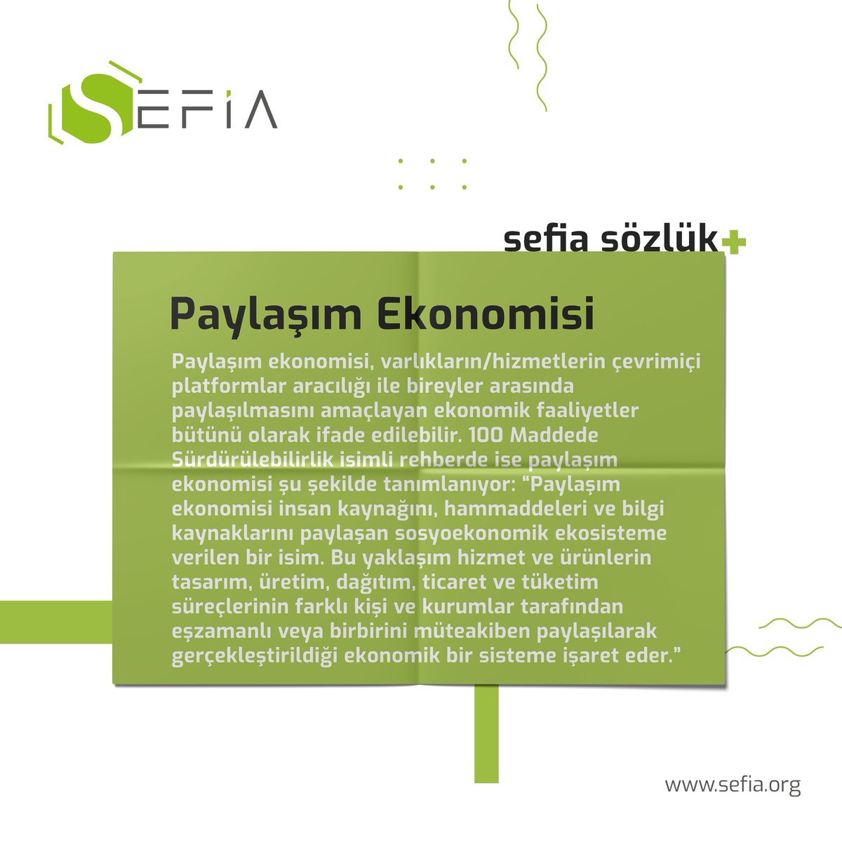 🔎 #PaylaşımEkonomisi, varlıkların/hizmetlerin çevrimiçi platformlar aracılığı ile bireyler arasında paylaşılmasını amaçlayan ekonomik faaliyetler bütünü olarak ifade edilebilir. #SEFiASözlük