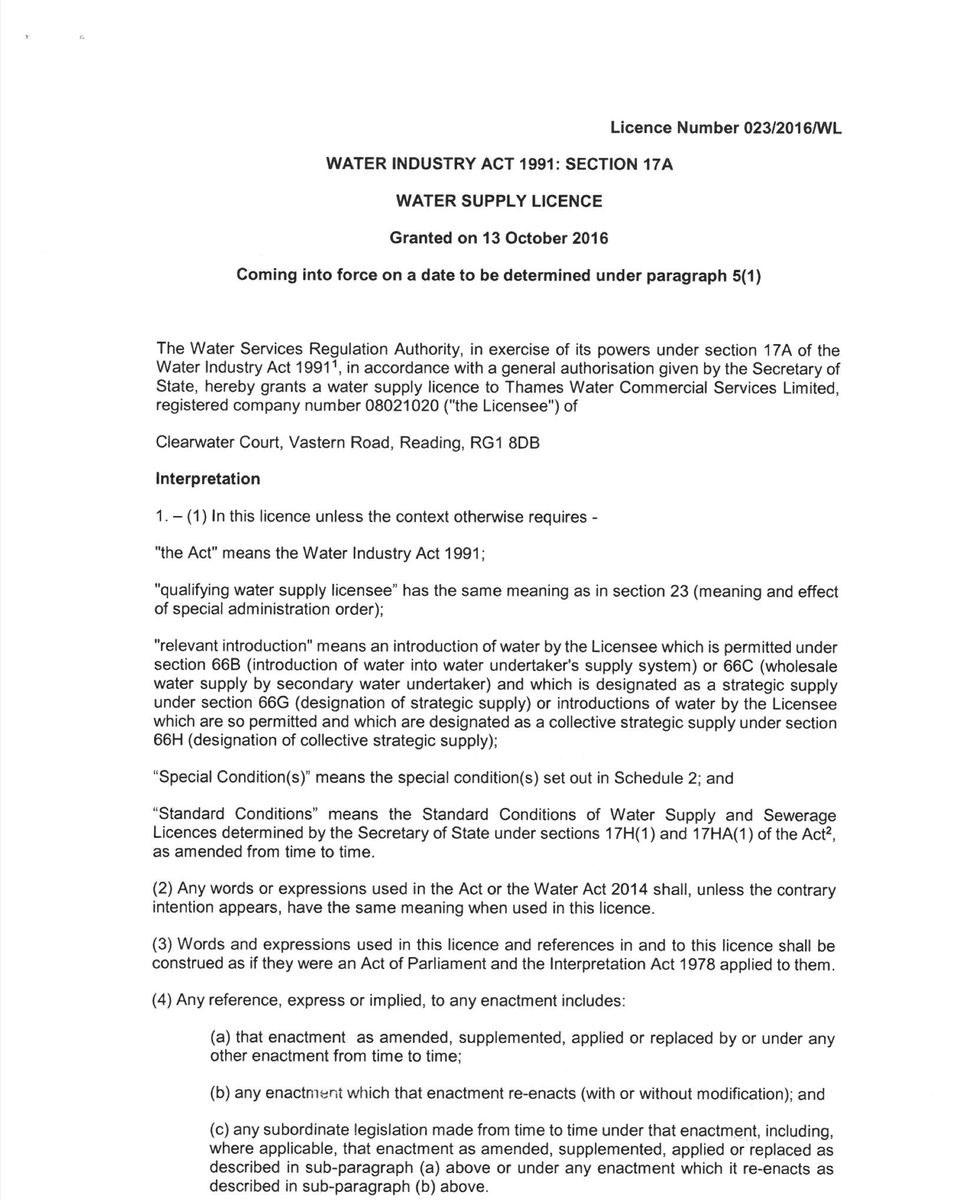 Feargal_Sharkey's tweet photo. Well, well. Here's a copy of @thameswater's licence to operate as a water company issued by @Ofwat.

It's signed by Cathryn Ross as Chief Executive of Ofwat.

Would that be the Cathryn Ross that is now Director of Strategy and External Affairs at Thames Water?

Of course it would https://t.co/KcyUqHzJFL