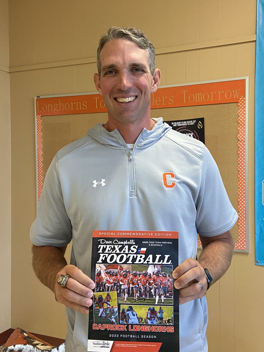 lancelahnert's tweet photo. Congrats to coach Dan Sherwood and the @CRockHorns Caprock Longhorns. Cool ceremony this morning celebrating being one of 12 teams picked for the cover of  @dctf cover. 
The Rock opens 2022 vs. Hereford a week from tonight in Dick Bivins. https://t.co/yN0w1AY9Ep