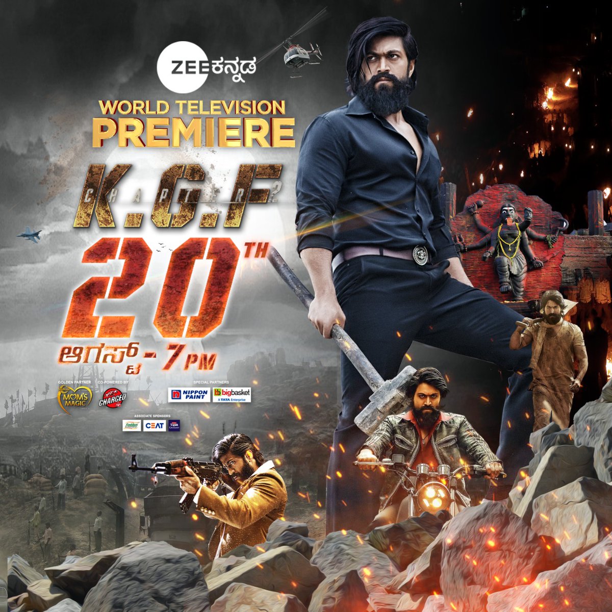 ZeeKannada's tweet photo. #KGF2onZeeKannada
#WorldTelevisionPremiere
#IndiasBiggestBlockbuster
ಭಾರತದ ಅತಿದೊಡ್ಡ ಬ್ಲಾಕ್ ಬಸ್ಟರ್ ಸಿನಿಮಾ ನಮ್ಮ ಜೀ಼ ಕನ್ನಡದಲ್ಲಿ, ಅದರ Common DP ಹಾಕಿ ಸಂಭ್ರಮಿಸೋಣ! 'ಕೆಜಿಎಫ್ ಚಾಪ್ಟರ್-2' | ನಾಳೆ ಸಂಜೆ 7ಕ್ಕೆ.
#KGFChapter2 #KGF2 #WTP #August20th #Yash #ZeeKannada @TheNameIsYash @hombalefilms https://t.co/T59WtxbfWM