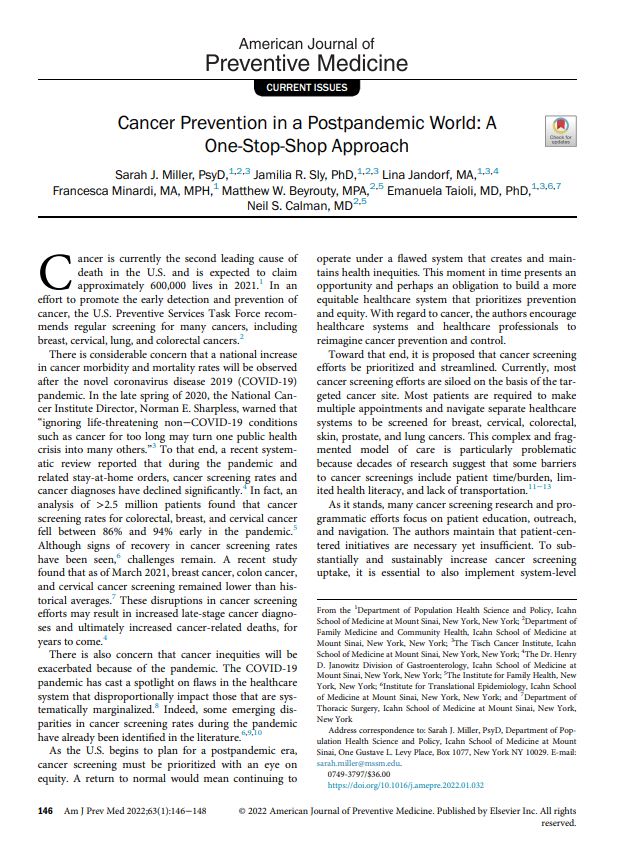 Institute for Health Equity Research (@ihermountsinai) on Twitter photo Reimagining #cancerprevention & control by using a one-stop-shop approach can address #inequities & help to eliminate organizational & system-level barriers to cancer screening.
Check out this piece by IHER faculty, Dr. Sarah Miller and <a href="/DrJamiliaSly/">Jamilia Sly, PhD</a> ajpmonline.org/action/showPdf… Reimagining #cancerprevention & control by using a one-stop-shop approach can address #inequities & help to eliminate organizational & system-level barriers to cancer screening.
Check out this piece by IHER faculty, Dr. Sarah Miller and <a href="/DrJamiliaSly/">Jamilia Sly, PhD</a> ajpmonline.org/action/showPdf…