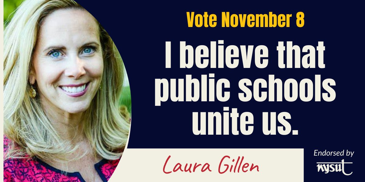 . @NYSUT stands with @LauraAGillen for Congress. Remember to vote before Tuesday at 9:00PM. @ZachBaum93 @roselesliej @Runmbf #PublicSchoolsUniteUs