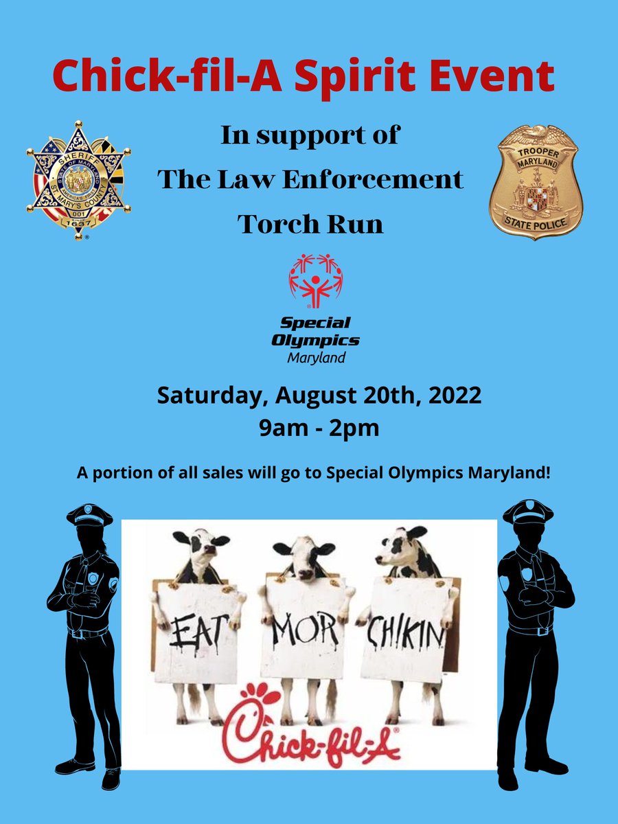 Don't forget to stop by Chick-Fil-A tomorrow to support Special Olympics Maryland!