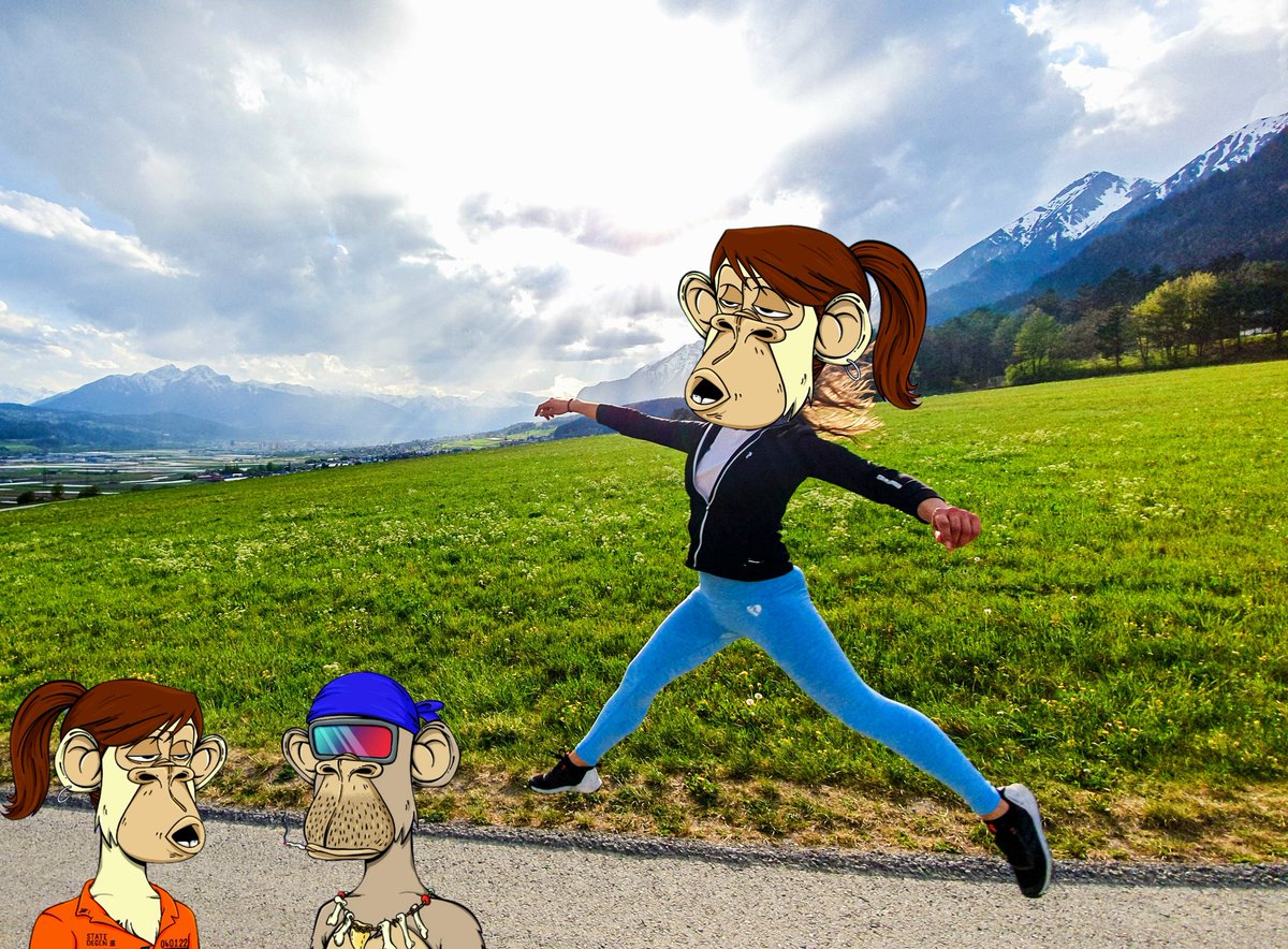 Haaappy <free>style Friday 🥳🥳 
My wifes feeling after getting her first NFT, prison jumpsuit ape escaped the jail 😎. Next stop  Banana Bank and the upcoming airdrops . <a href="/BoredApeSolClub/">Bored Ape Solana Club</a> 

Share some love and welcome her to this space.

#BASC #NFTCommunity #Mountains #nftgirl