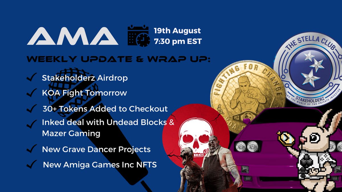 Active World Club (@awc_theclub) on Twitter photo Join our AMA tonight as we discuss the <a href="/stakeholderz/">happy day</a> airdrop, the @KOACombat fight, @undeadblocks & <a href="/MazerHQ/">Mazer</a> collab, new Grave Dancer Projects, new <a href="/AmigaGames/">Amiga Games Inc.</a> NFTS and all the new tokens added to checkout.
Also updates on:
@Carbon_CredCoin
<a href="/USHX2020/">US Housing Exchange</a>
@GivBux
@AWRTtoken
@HQxpress Join our AMA tonight as we discuss the <a href="/stakeholderz/">happy day</a> airdrop, the @KOACombat fight, @undeadblocks & <a href="/MazerHQ/">Mazer</a> collab, new Grave Dancer Projects, new <a href="/AmigaGames/">Amiga Games Inc.</a> NFTS and all the new tokens added to checkout.
Also updates on:
@Carbon_CredCoin
<a href="/USHX2020/">US Housing Exchange</a>
@GivBux
@AWRTtoken
@HQxpress
