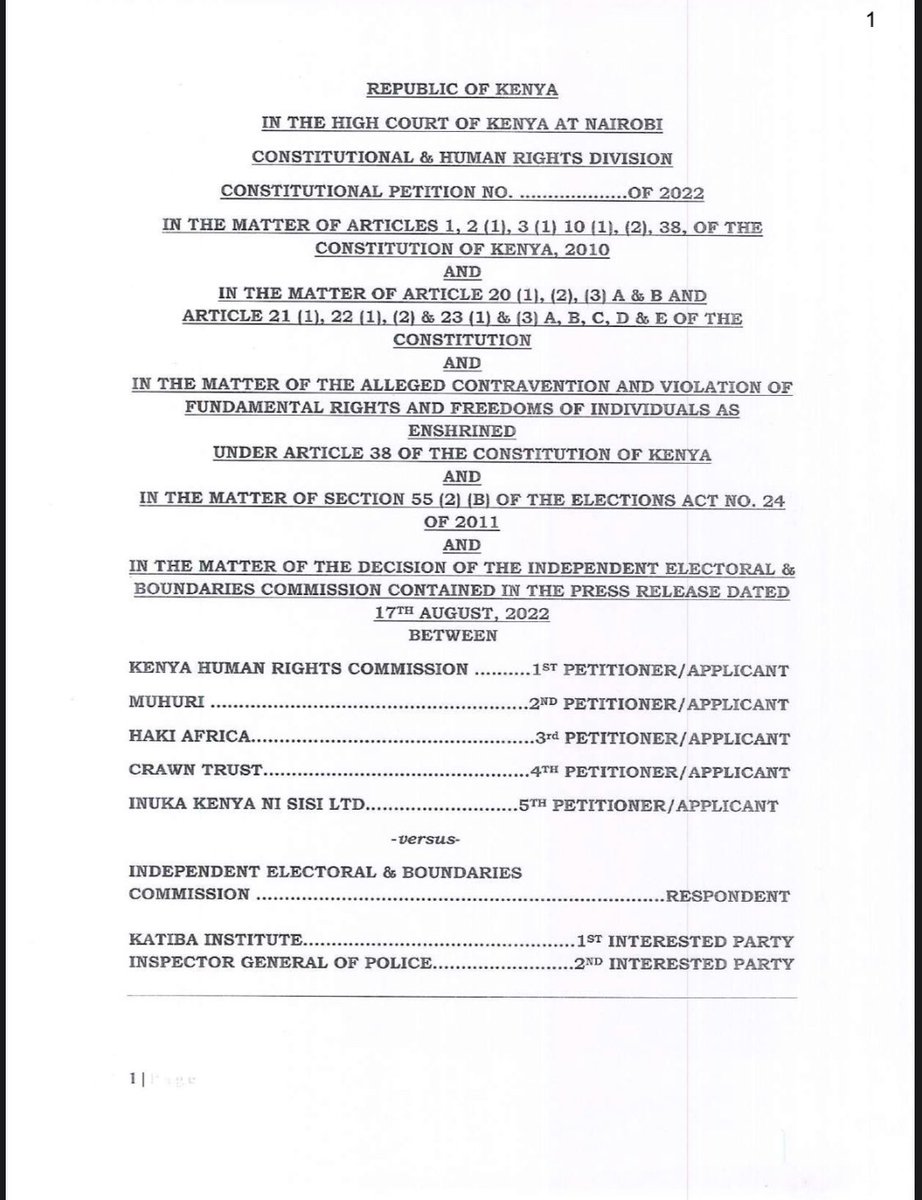 BREAKING: We have filed a petition under a certificate of urgency against @IEBCKenya’s decision to indefinitely postpone elections scheduled for Aug 23 for 2 Gubernatorial positions, 4 parliamentary elections & 2 county assembly elections. #KenyaDecides2022