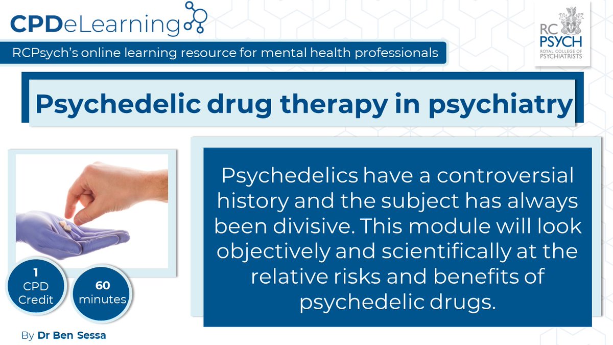 rcpsych_eLearn's tweet photo. What are #psychedelicdrugs? Are they simply drugs of abuse? Can they be used to #treatpatients with unremitting #mentalhealthproblems? #CPDeLearning #module 'Psychedelic drug therapy in psychiatry' explores some of these questions:
🔗 https://t.co/9iuR7gY7V5
#onlinelearning https://t.co/MFQ9Ss2JQa