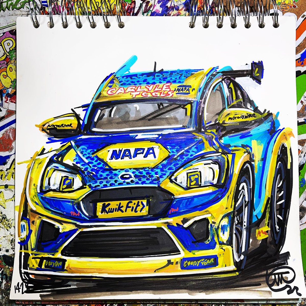 Popbangcolour's tweet photo. Productive day @UKmotorshow creating @BTCC themed #ContinuousCar drawings for @thruxtonracing next programme cover 

Here’s @cooksport ‘s @btc_racing Honda #TypeR &amp; @ASuttonRacing ‘s @Motorbase Ford Focus 

Watcha think to ‘um? 

#BTCC #BritishMotorShow https://t.co/9FI4hRw5jT