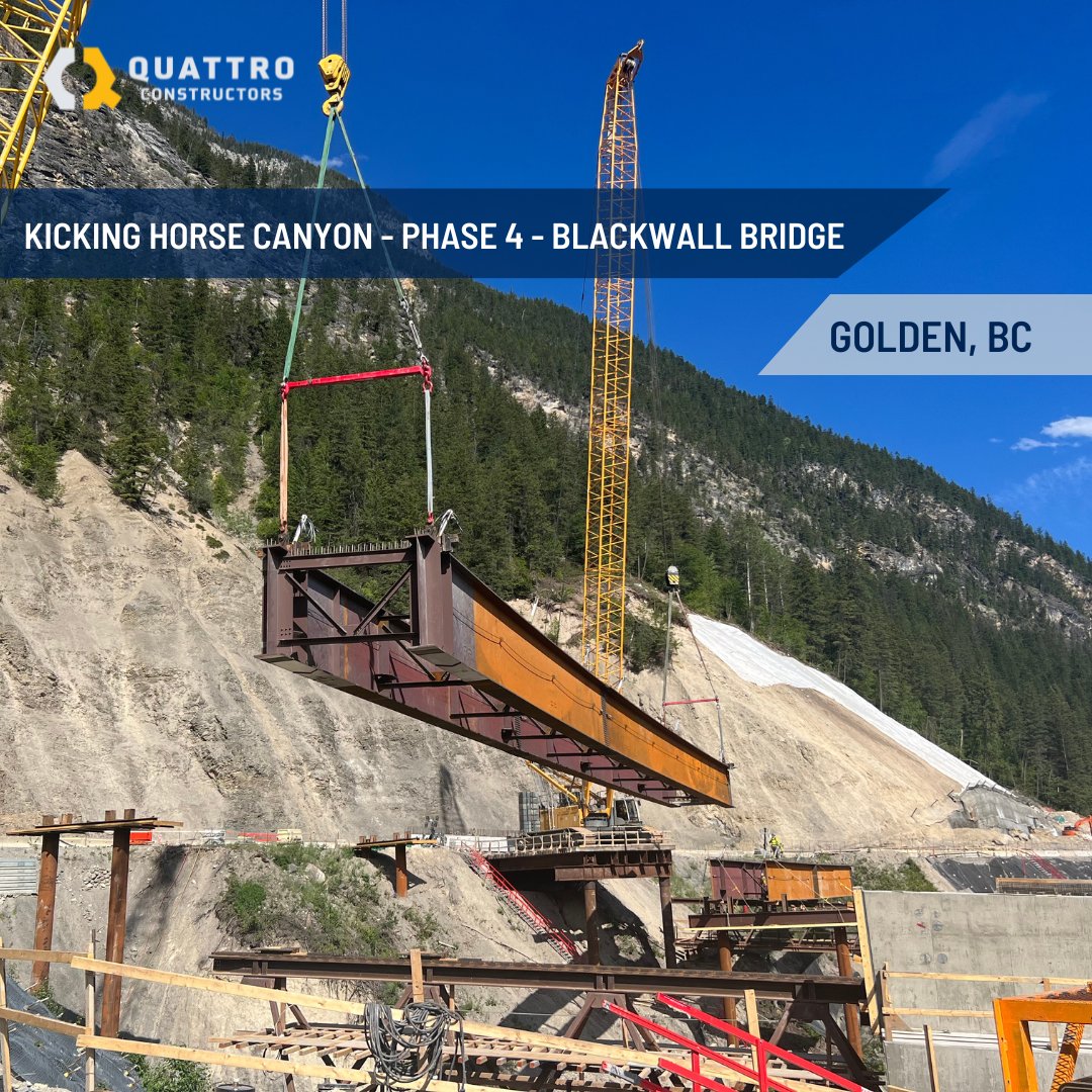 QConstructors's tweet photo. Quattro Constructors has teamed up with Cutting Edge Consulting, Skwlax Resource Management, and Kicking Horse Canyon Constructors to execute the girder installation for the new Blackwall Bridge on Highway 1 near Golden, BC! https://t.co/b5zjFHH1xS