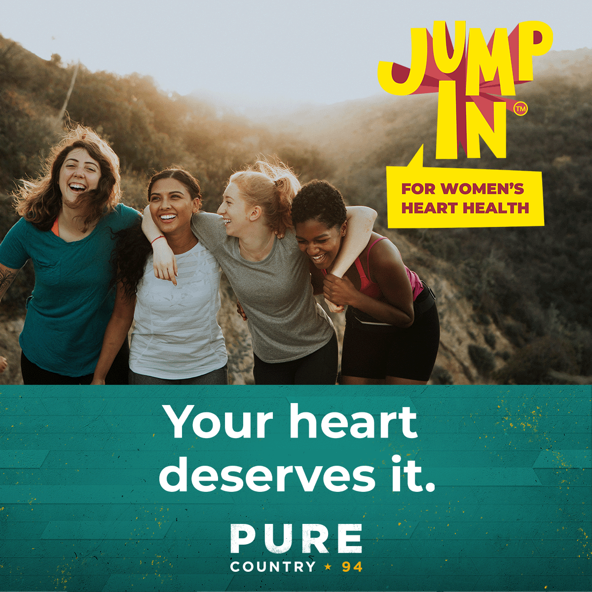 PureCountry94's tweet photo. Did you know that cardiovascular disease is the #1 killer of women?
 
Did you also know that you can help make a difference?

Join Pure Country 94 in the Jump In for Women’s Heart Health Challenge!

#JumpIn4WomensHeartHealth

Register: https://t.co/6Ptjxawozz 
@JumpInCanada https://t.co/rsadha9NgQ