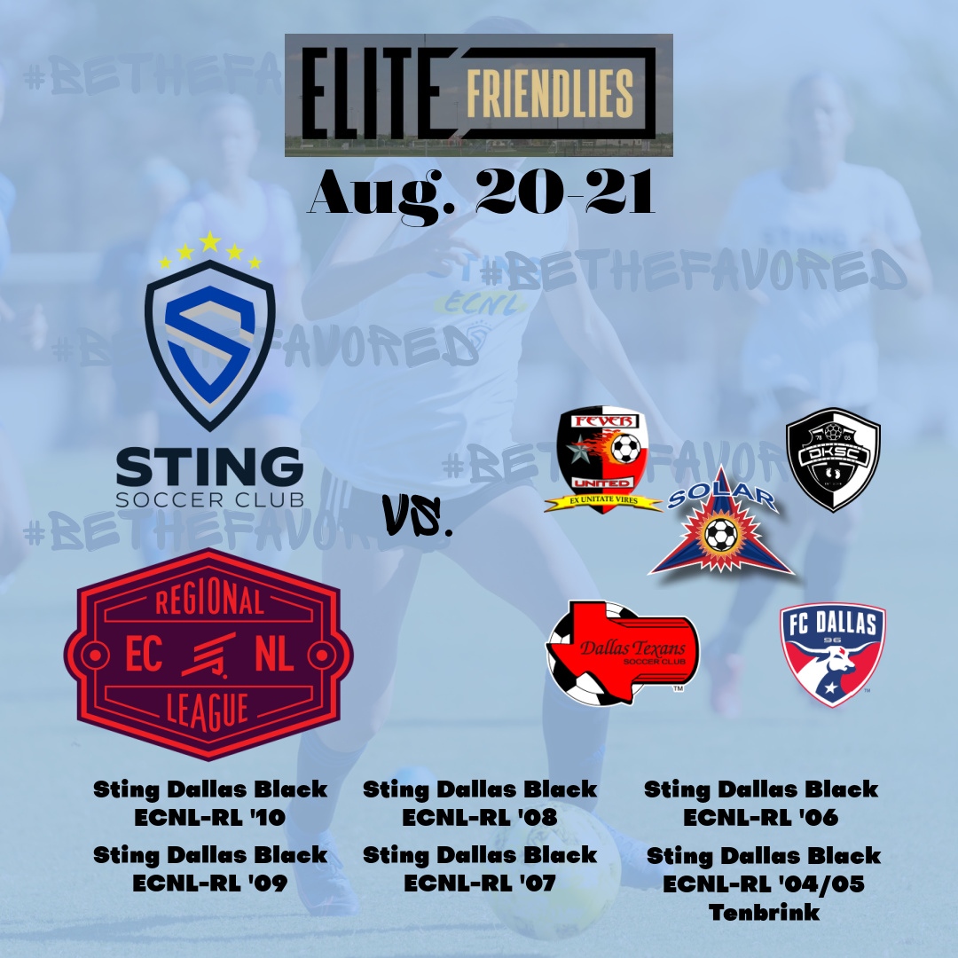 Our Sting Dallas Black ECNL-RL squads will be out in force at the U90c Elite Club Friendlies this weekend.  Texas Conference play is around the corner and this weekend looks to be a good one!
#bethefavored
#backinblack