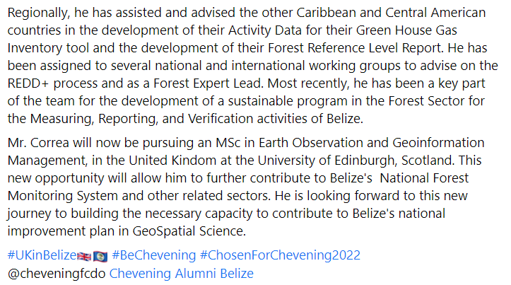 BzGEO's tweet photo. FWIW, our colleague & friend #Belizean #scientist Edgar Correa - #ChosenForChevening - is a humble + dedicated professional who helps the Govt. of #Belize integrate #EarthObservation into #forest monitoring. @EdinburghUni is lucky to have him.
#501excellence π§πΏ #BelizeanTwitter https://t.co/z4U6xeX2OT