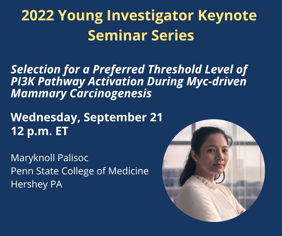 Up next for the Young Investigator Seminar Series, <a href="/MKnoll_Linscott/">Maryknoll P. Linscott</a> from <a href="/PennStHershey/">Penn State Health</a> will present "Selection for a Preferred Threshold Level of PI3K Pathway Activation During Myc-driven Mammary Carcinogenesis." Register today! bit.ly/3dIr7PM #ASIPvirtualevent