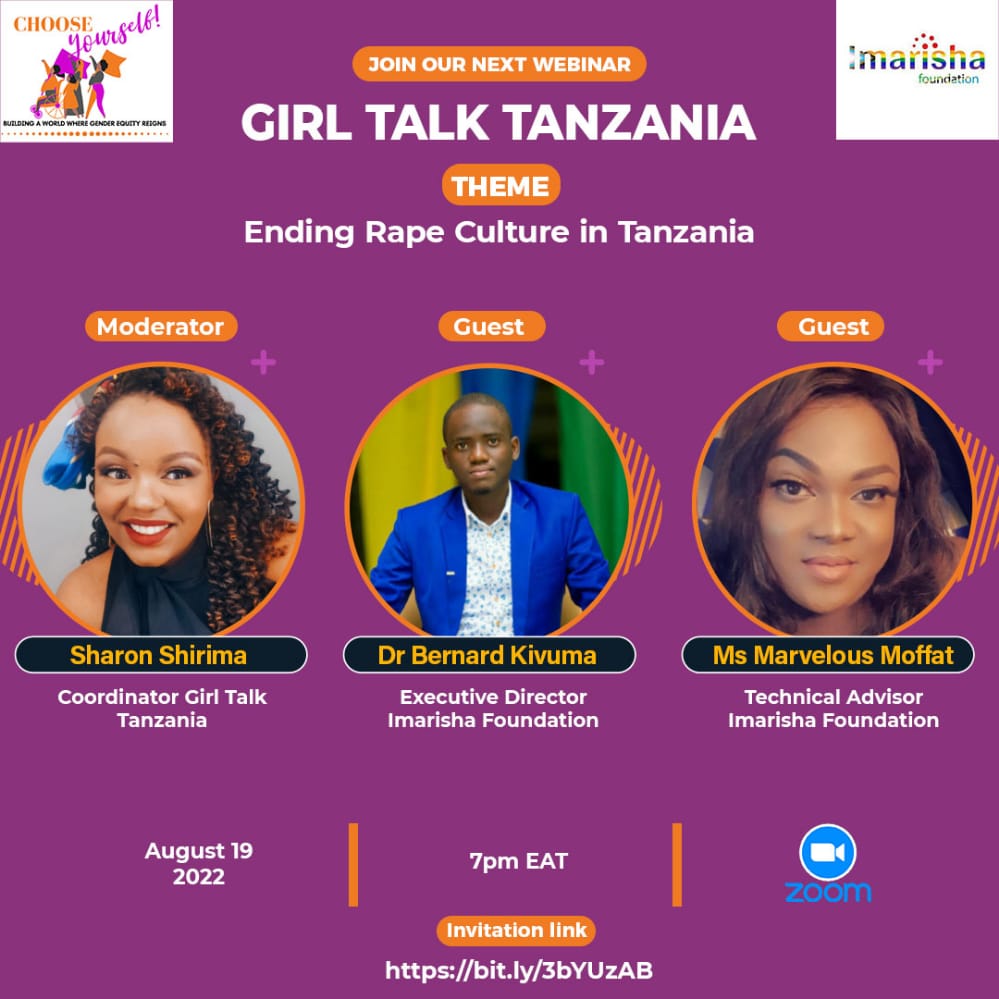 ImarishaFDN's tweet photo. Thank you to everyone who attended this needed discussion on the issues of consent, SRHR, and ending rape culture in Tanzania. We learned a lot from all your contributions. Many thanks to Girl Talk (GT) Tanzania campaign and Choose Yourself Organization. https://t.co/7fTAnSGpZG