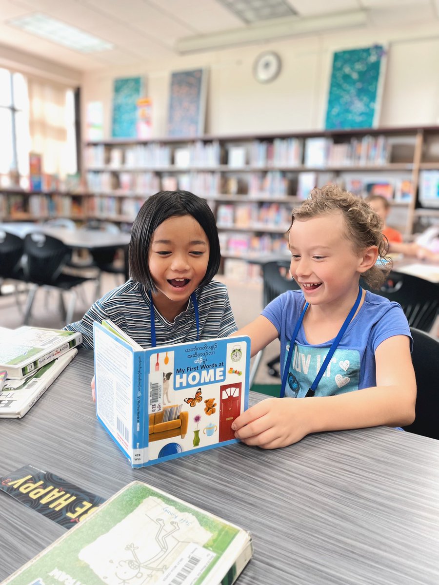 KristenSeeger's tweet photo. Watching this student joyfully teach her friend Karen words in the library this afternoon made my whole week! It also reminded me of the importance of representation for ALL of our students &amp; their home languages in our school libraries. ❤️ @AlbertLeaSchool https://t.co/7ZCgABSNz7