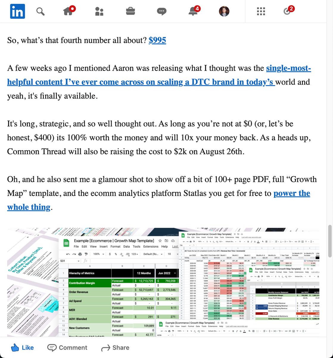 .@chrismeadej is wrong.

Not about “10x your money back” … about the price. It goes up Monday. Last chance for the preorder price (even though it’s done)!

bit.ly/3PzAZZU

Also, yeah, it’s my last day at <a href="/CommnThreadCo/">Common Thread Collective</a> … #GrindTilTheVeryEnd
