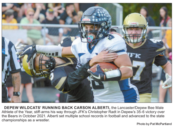 DepewFootball's tweet photo. BIG SHOUT OUT to @alberti_carson for being named the Depew/Lancaster Bee Male Athlete of the  Year!! What an honor for Carson and much deserved! @WNYAthletics @wny_football @bufnewspreptalk @MrSection6 
Full Article here:
https://t.co/S2NvOAoED4 https://t.co/7Uop6NRIzh