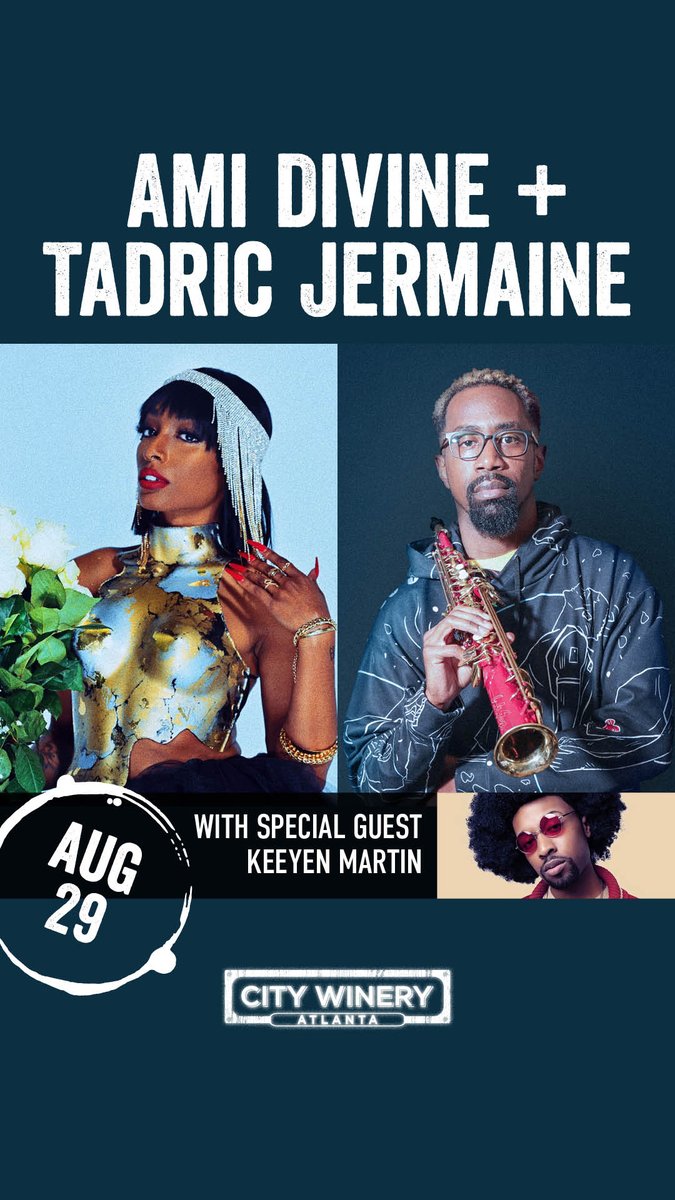 Big News! @TuneCore artists, @KeeyenMartin and @TadricJermaine along with @xoamidivine will be performing at @CityWineryATL on 8/29 at 8pm! Grab your tickets now. 

citywinery.com/atlanta/Online… 

#livemusic #citywinery #concerts