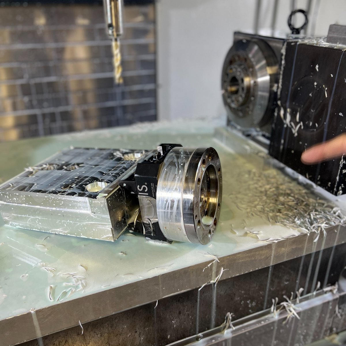 Ooops!  This is what happens when you forget to install the bolts holding the fixture to the 4th axis.  Too bade we didn't get it on video.

#cnc #manufacturing #blooper #uhoh #machining