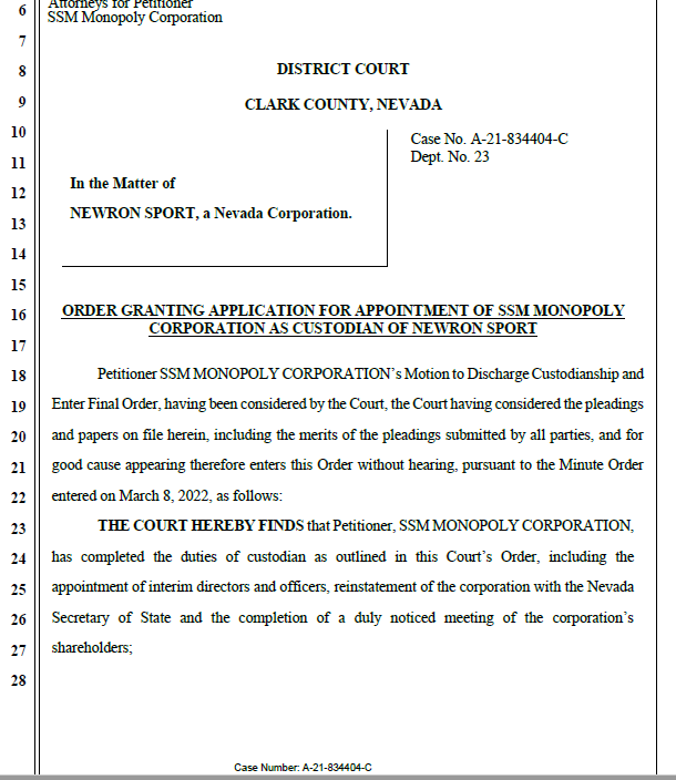 opportunityzon's tweet photo. Court Order discharging $NSPT custodianship. God bless America!! https://t.co/yI3eOW54pk