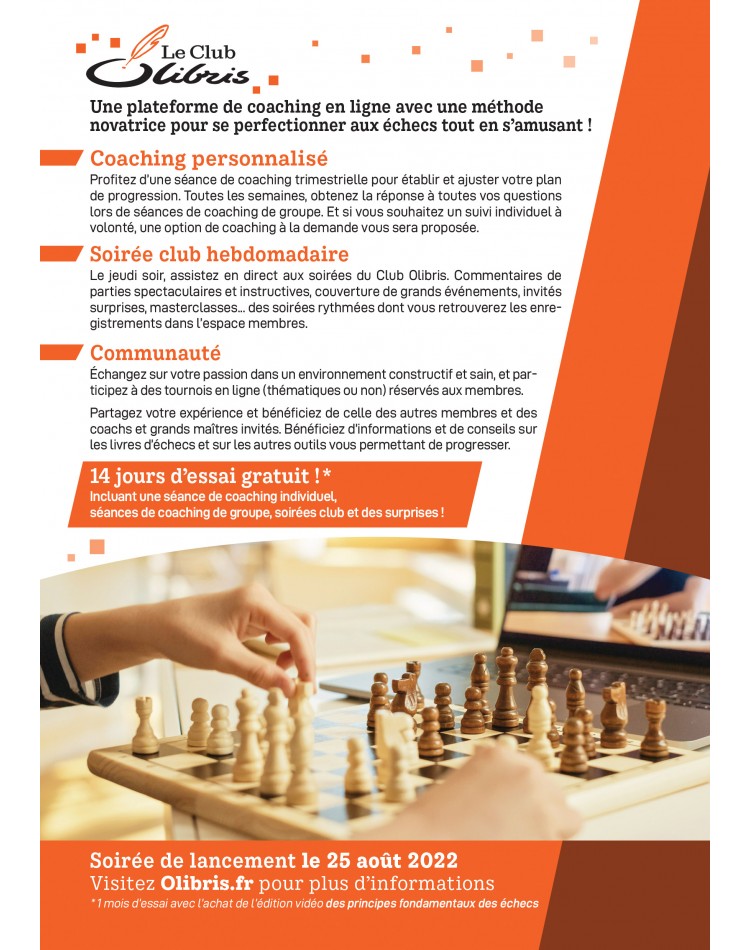 OlibrisEchecs's tweet image. Inscrivez-vous au webinaire de présentation du Club Olibris : un club d&apos;échecs convivial pour progresser en s&apos;amusant !

Olivier Letréguilly fera une présentation via Zoom entre 20h et 21h30 : jeudi 25 août !

S&apos;inscrire ici 👉us02web.zoom.us/.../tZYqd...
À ne pas rater 😀 #echecs
