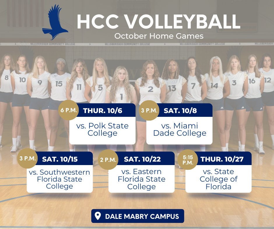 Show some support for our Lady Hawks Volleyball team at their upcoming home games! 🏐

To view their full schedule and team roster, visit hcchawks.com/sports/wvball/…. #HCCFL