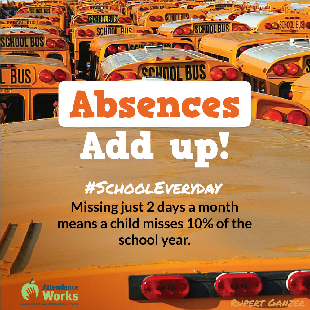 Absences add up! Start building good attendance habits early by staying connected.

#AttendanceAwareness #AttendTodayAchieveTomorrow
