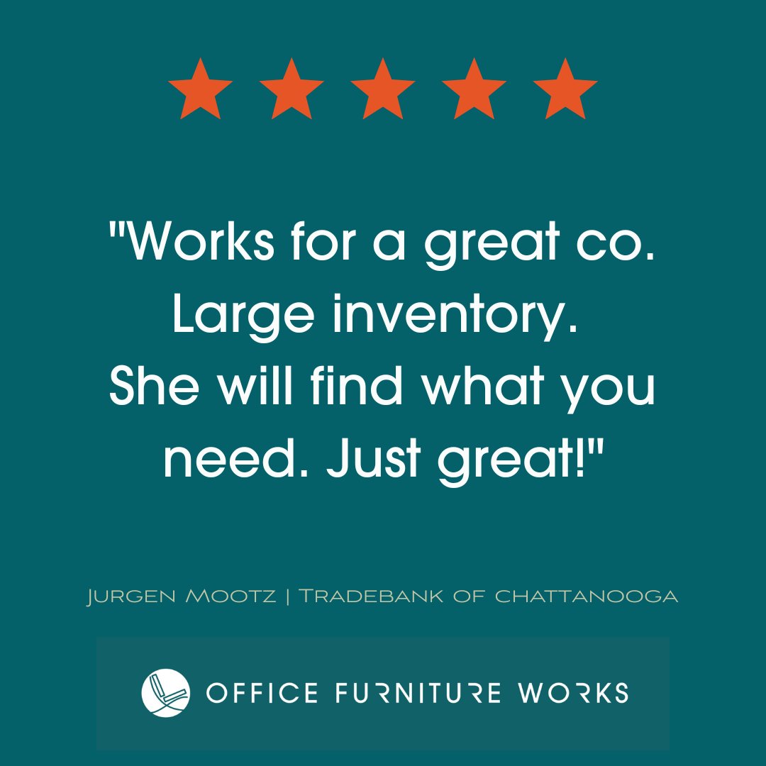 ofwllc's tweet photo. Thank you to Jurgen from Tradebank of Chattanooga for the kind words! If you're looking for an office furniture upgrade, reach out to OFW today! 😊 https://t.co/4uJggjLM1v

#work #officefurnitureforsale #ofwllc #commercialrealestate #commercialproperty #ofw #officefurniture https://t.co/BuvktHHJkS