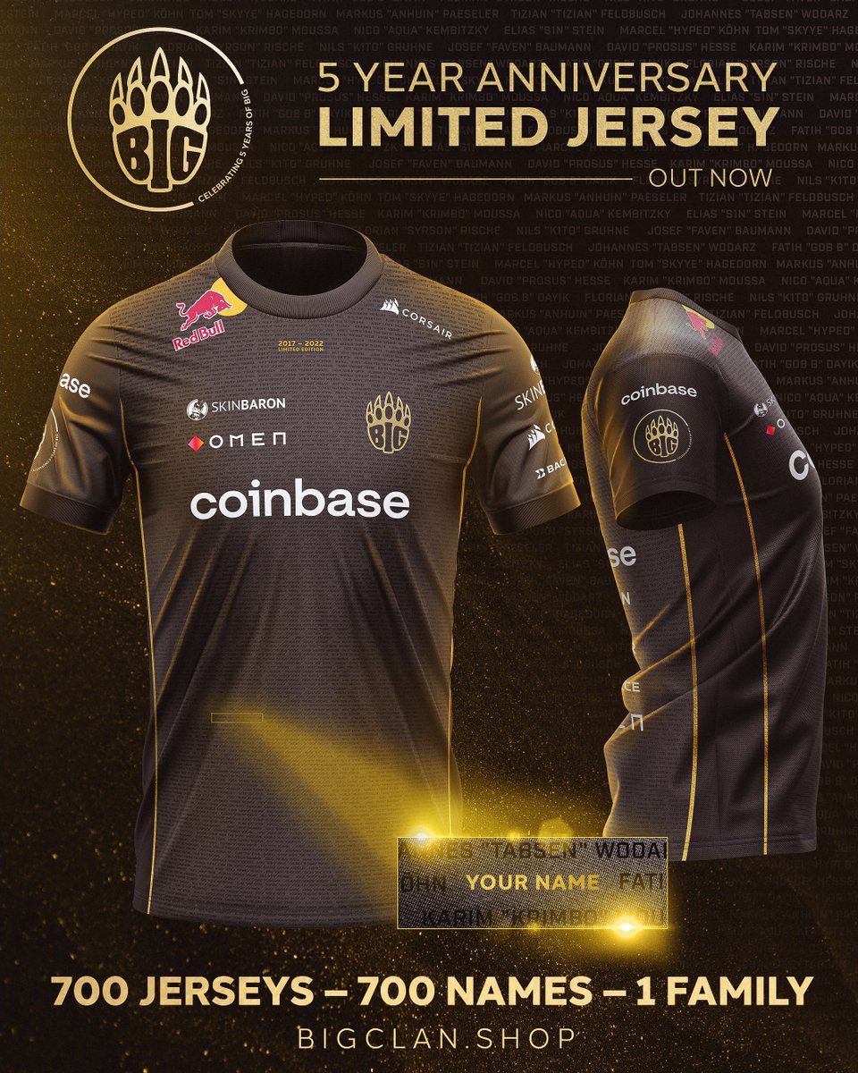700 Jerseys, 700 Names, 1 Family. Be a part of BIG history with our #5YearsOfBIG Special Jersey! 🏆 🛒 bigclan-shop.com/5-Year-Anniver…