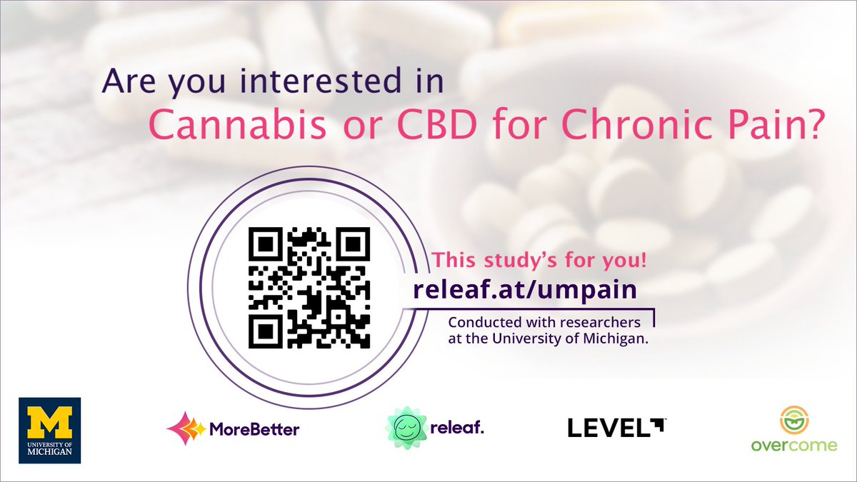 releafapp's tweet image. #Cali residents, you’re invited to join our #study with researchers from the University of Michigan, #LEVEL, and @overcomeveryday. Together we’ll pave the way for helping #chronic #pain #patients find better relief with #cannabinoid therapies. Learn more: releaf.at/umpain