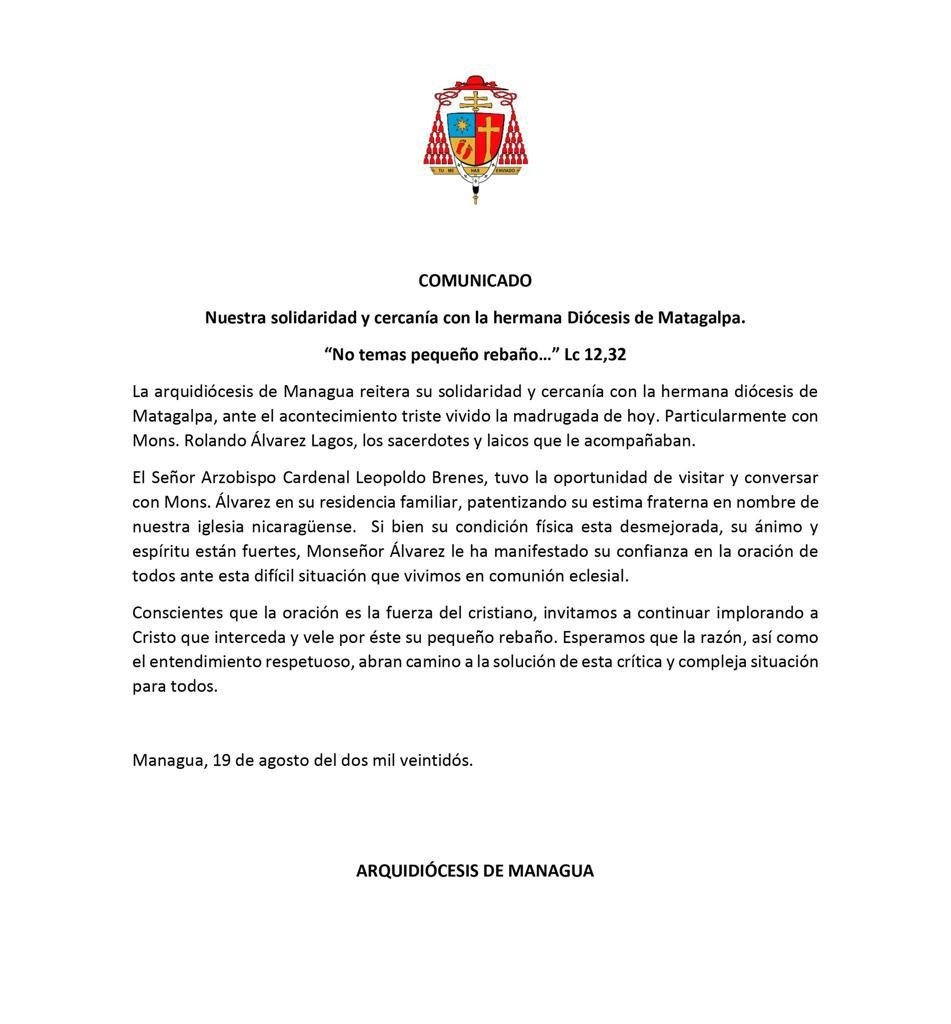 laprensa's tweet photo. #ÚltimoMinuto La condición física del obispo Rolando Álvarez "está desmejorada", informó la Arquidiócesis de Managua en un comunicado en el que expresó solidaridad con monseñor, quien permanece bajo arresto domiciliario. https://t.co/gZzukKyJF7