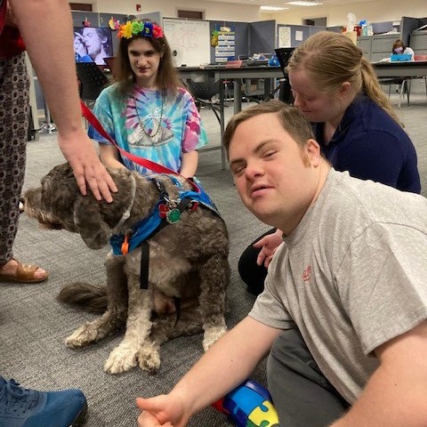 AbilityBeyond's tweet photo. #AbilityBeyond consumers with our #Bethel Day Program were thrilled to receive a visit from Gromit, a #therapydog from #Newtown Strong Therapy Dogs. Thank you so much for the visit and the support! At Ability Beyond, we discover, build and celebrate the ability in all people. https://t.co/GwESj62Dvn