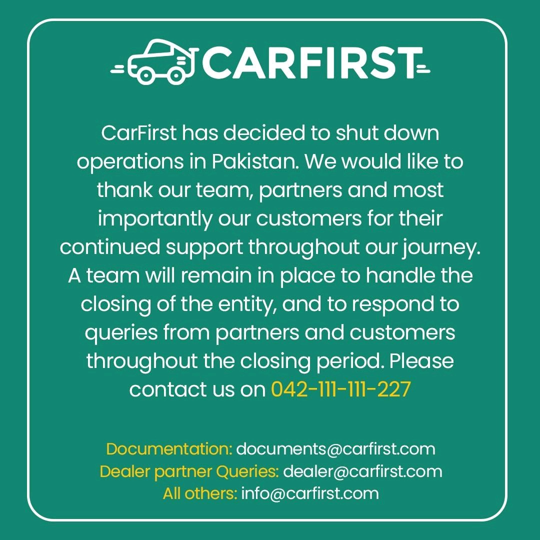 MissAnamSaeed's tweet image. I'm actually a little gloomy that #CarFirst has shut down its operations in Pakistan. 

But on the contrary, it did revolutionise the Second hand car sales in Pakistan, made it convenient and clearly served a purpose that no one else could before its inception.