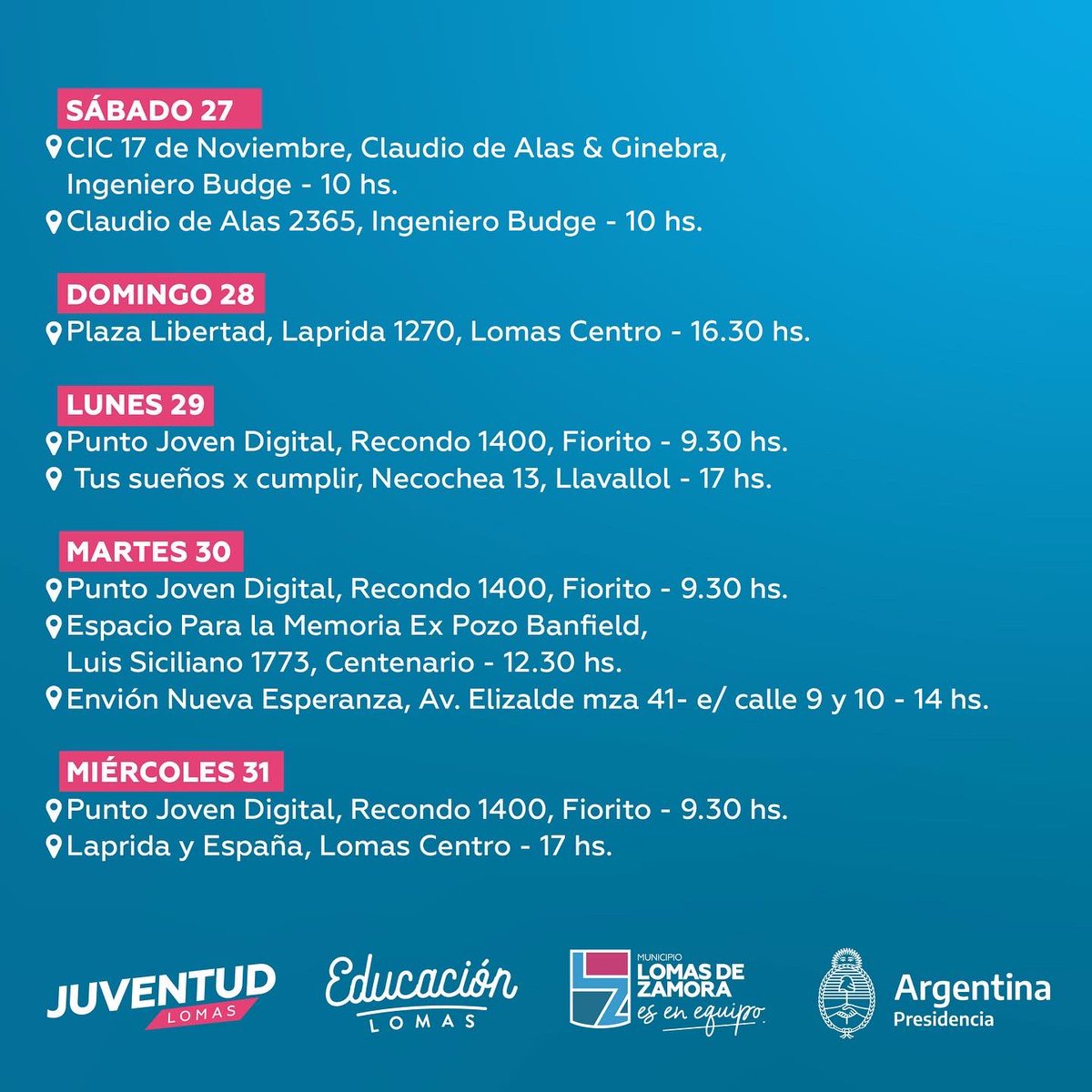 MunicipioLdeZ's tweet photo. Compartimos los puntos itinerantes donde te asistimos para inscribirte en la segunda convocatoria al Progresar.

#LomasEsEnEquipo https://t.co/TUArzRnu8Q