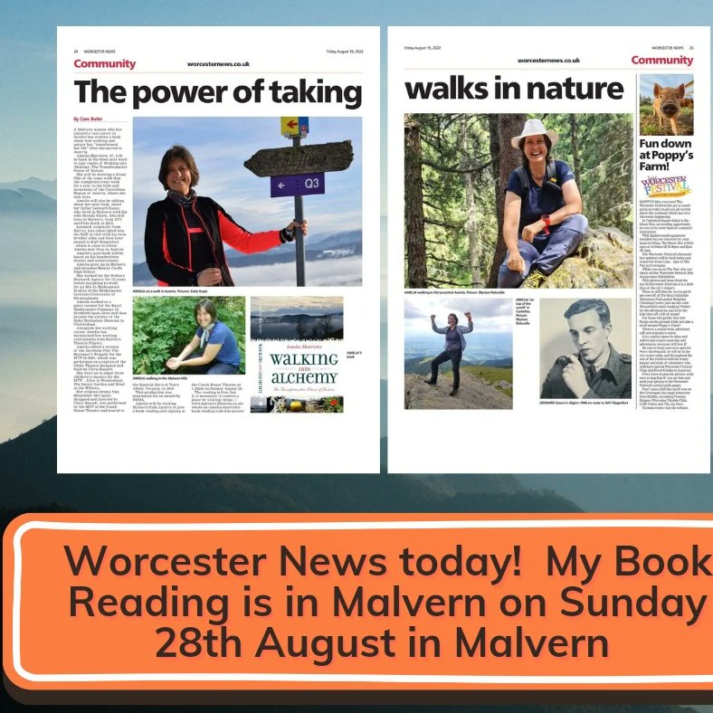 Writing_Austria's tweet photo. You still have time to grab a copy of the Worcester News today! I'm thankful to Journalist Clare Butler. Book Reading for Walking into Alchemy is on 28.08.22 1.30pm, The Coach House Theatre in Malvern.
#walkingintoalchemy #Malvern #writer #royalairforce #Klagenfurt #bookreading https://t.co/Iix64ghPjj