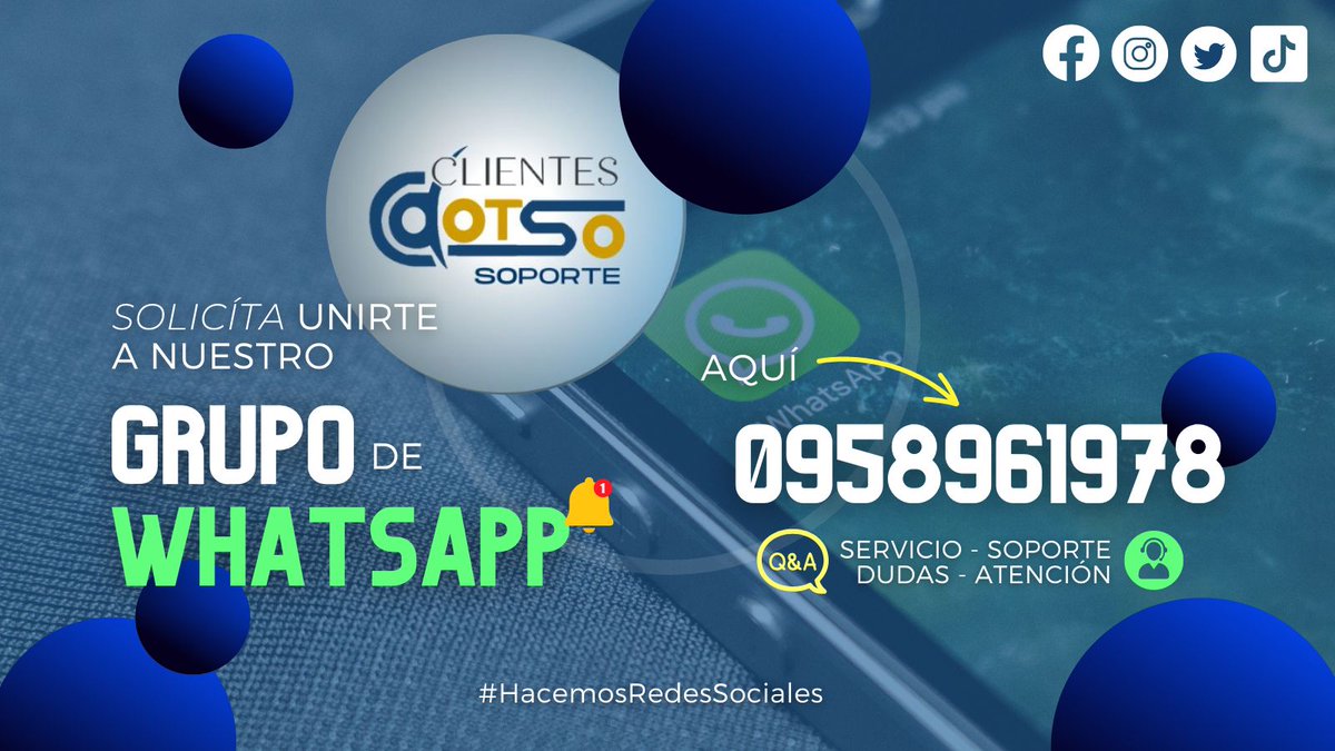 DotsoEc's tweet photo. Hemos habilitado un espacio y nuevo canal de atención a todos nuestros clientes para el convivio de nuestra comunidad digital. Cada vez más cerca de ti. Agréganos a Whatsapp.
>>> 0958961978 <<<
#GrupoDeWhatsapp #ClientesDotso #Dotso #Guayaquil #HacemosRedesSociales #Soporte https://t.co/2LGUerQOef